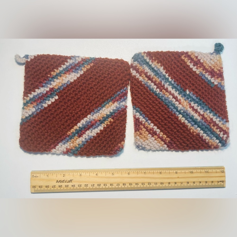 5 for $10: 2 Handmade Crochet Striped Pot‎ Holders 5.5” Sturdy Squares!